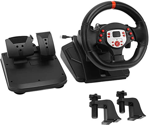 Cryfokt Volante per PC 5 in 1 Doppio Motore Regolabile con Feedback di Guida Volante da Gioco con Pedali da Pavimento, Paddle Shifter Volante da Gioco da 180 Gradi per per,