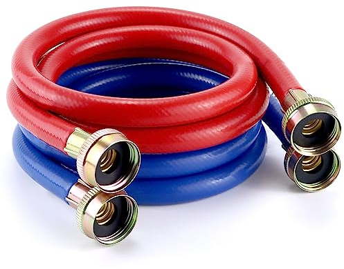 Washer Hoses 4FT,Rubber Washing Machine Hoses 3/4 Washer Machine Hoses 2 packs,Burst Proof Water Supply Lines for Hot and Cold Washer Water Hoses,Universal for All Standard Wash Machines-by MIFLUS