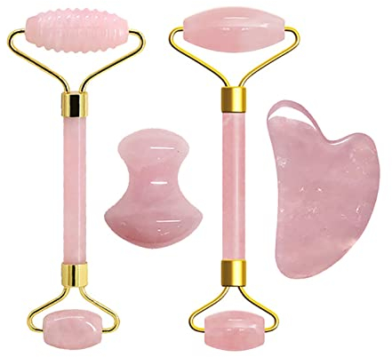 Natürlicher Gouache-Schaber Jade-Roller Rosenquarz-Massage-Rolle Gouache-Schaber Rosa Kristall-Gesichtsschaber Jade-Gesichtsrolle,Typ D