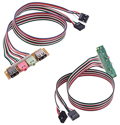 ThtRht 2 Pack USB + Audio Front Panel Interface Port PC Computer Chassis Case Desktop Extension Cable 9-Pin Connector for 3.5mm Earphone Microphone USB Female Plug Mic Input Output Headset Motherboard