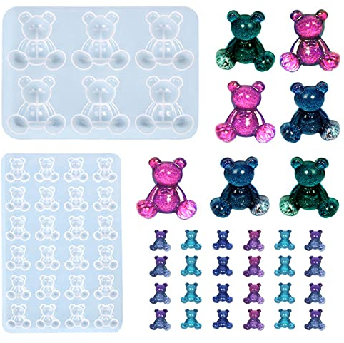 AWAVM 2 Pièces Moule Ourson 3D Resine Epoxy Moule Pour Resine Epoxy Porte Clé Moulage de Resine de Coulée pour Boucles D'oreilles
