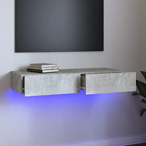 Tidyard Meuble TV Suspendu avec Lumières LED Armoire de TV Suspendu Meuble de Salon de Salon Gris béton 90x35x15,5 cm