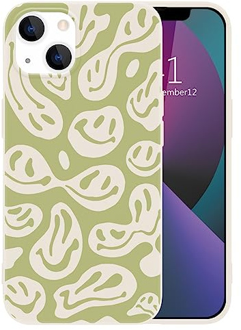 MAYCARI Aesthetic Funny Face Phone Case for iPhone 11, White Liquid Silicone Girly Cases,Cartoon Soft Gel Rubber Full-Body Protective Microfiber Lining Shockproof Cover for Boys, Women, Men
