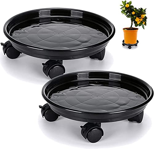 2 x Pflanzen-Behälter, Pflanzgefäß, Blumentopf-Palettenrollenwagen mit Universalrädern, rund, beweglicher Pflanzgefäß, Rollwagen, Palette, Outdoor, Innenbereich, Baum-Blumenständer, Pflanzgefäß (39,4