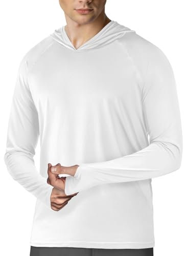 T-shirt à capuche de protection solaire UPF 50+ à manches longues pour homme, protection solaire UPF 50+, t-shirt rashguard pour pêche, natation, randonnée, chemise aquatique légère, vêtement de plein