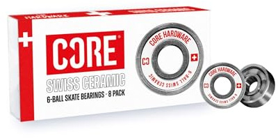 CORE SWISS Skate Bearings - Pack of 8 Premium Sealed 608 Bearings for Skateboards, Longboards, Stunt Scooters and Roller Skates- MultiColoured (8 Pack, SWISS)