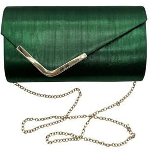 Finecy In Clutch Purses for Women, Gold tone Envelope Clutch Evening Bag with Detachable Chain, Fashion Party Prom Purse New (Green)