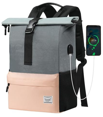 TANTOMI Rucksack Damen Groß, Laptop Rucksack Herren, Unisex Tagesrucksäcke Rolltop Rucksack Wasserdicht, Reiserucksack Lässiger Backpack Schule Freizeit Uni Arbeit Wandern