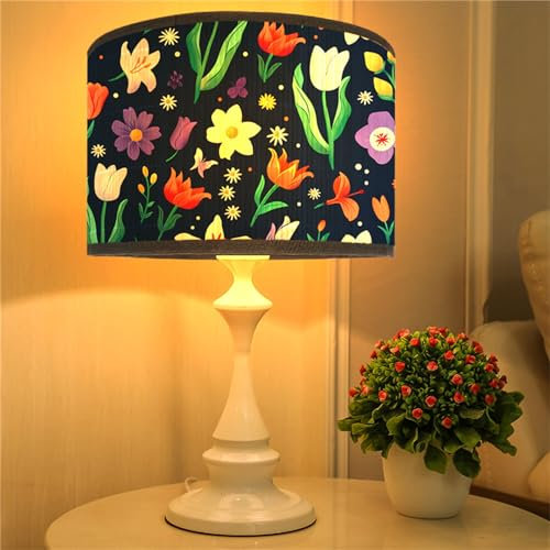 Morbuy Abat Jour en Bambou - Motif Fleurs, Tambour Cylindrique pour Lampe de Table et Sur Pied, Détachable, Diamètre 30cm (Fleurs de Tulipes)