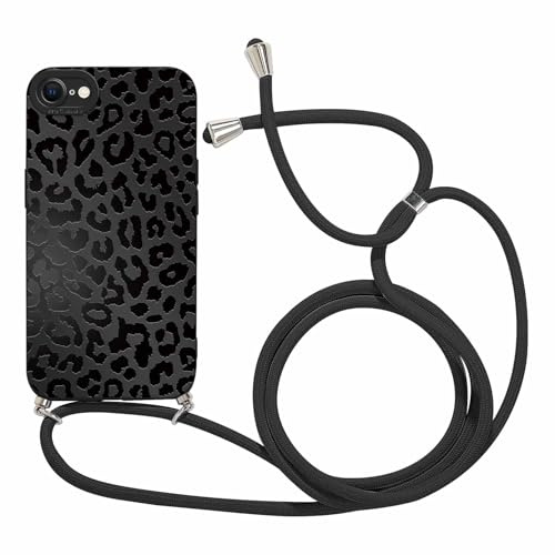 Coalbooliy Handykette für iPhone SE 2022/ SE 2020/7/8 Hülle mit Band, Aesthetic Leopardenmuster Muster Verstellbarer Halskette Handyhülle Kordel zum umhängen Silikon Case Schutzhülle mit Kette, 03