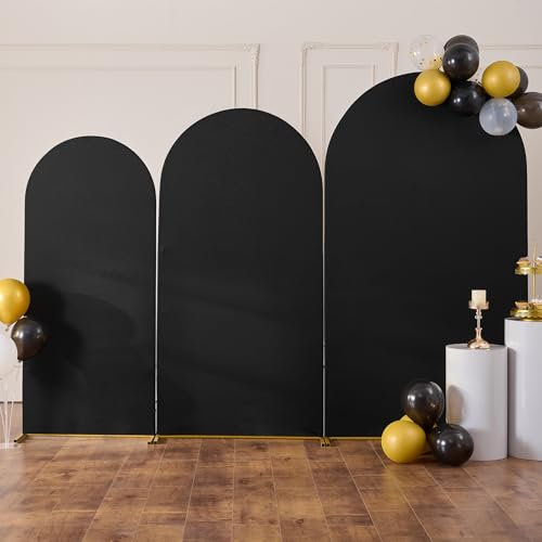 1,8m 2m 2,2m Schwarz Hochzeit Bogen Abdeckung 3er Set, Faltenfreie Stretch Spandex Bogen Hintergrund Abdeckung für Geburtstag, Taufe, Baby Shower Fotohintergrund