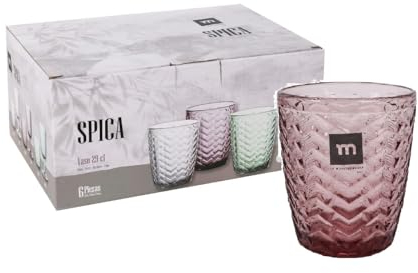 Genérico La Mediterranea Spica - Lot de 6 verres en verre - Eau - Jus - Boissons - Whiskey - Lot complet de 6 verres en verre 290 ml - Violet