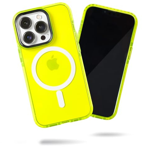 SteepLab Magnetische Barriere Hülle für iPhone 15 Pro, kompatibel mit MagSafe, stoßdämpfender 360-Grad-Schutz mit eingebauten Magneten (Hi-Energy Neongelb)