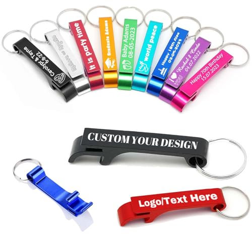LLLGSH 10 PCS Décapsuleur Personnalisé Porte-clés, Ouvre-Bouteille personnalisé, Décapsuleur personnalisé avec Votre Texte Logo, pour Mariage, Anniversaire, fête, Cadeau
