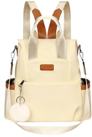 Eshow Rucksack Damen Klein, Anti-Diebstahl Elegant Cityrucksack Tagesrucksack, Kleine 3 in 1 Rucksackhandtasche für Mädchen Und Frauen, Rucksacktasche Modern für Pendeln Schule Arbeit Reise Beige