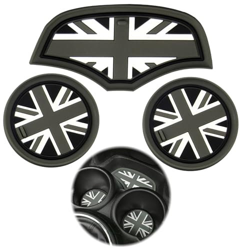 3pcs Anti-Slip Soft Silicone Car Cup Holder Coasters Union Jack UK Flag Style, Cars Holder Accessories Insert Vehicle Car Cup Mats Compatibled with Mini F55 F56 F60