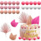 Abnaok 30 Pcs Rose Gold Cake Decorations, Gold Palm Leaves Cake Topper, Pink Balls Cake Decoration, Pink Baby Shower For Baby Shower Diy Birthday Party Wedding Day