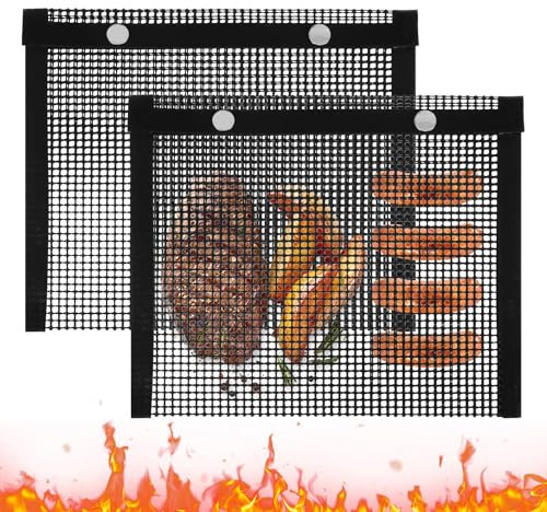 Reusable BBQ Grill Mesh Bag - Non-Stick Teflon-Coated Grilling Mat, High-Temperature Resistant Outdoor Grilling Mesh, Heat-Resistant BBQ Grill Liner for Charcoal, Gas, and Electric Grills
