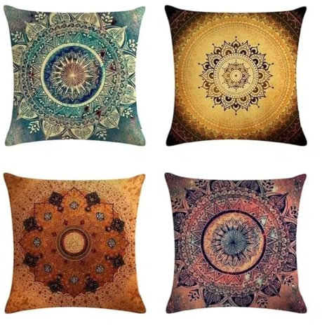 Kissenbezug 4er Set, Buntes Mandala 70x70cm Kissenbezüge Leinen Sofakissen mit Reissverschluss, Quadratisch Kissenhülle Wohnzimmer, Zierkissenbezüge für Sofa Zuhause Outdoor Garten Dekoration 599