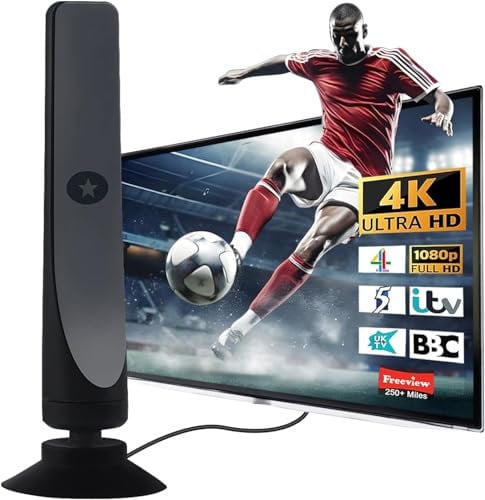 TV Aerial -Indoor TV Aerial and Freeview Strong Signal Digital Aerial UK 4K 1080p - Support VHF/UHF/DAB Radio 360°& 300+ Miles Reception High Gain for TV Antenna with 16FT Coaxial TV Aerial Cable