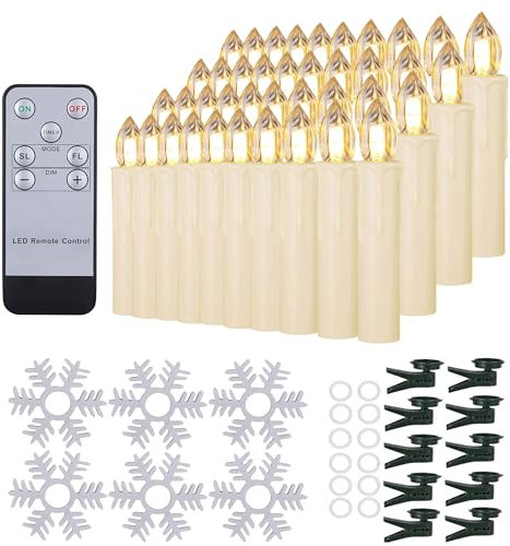 BOWKA 40/30/20/10 Stk. Dimmbare LED Kerzen Warmweiß Weihnachtskerzen Mehrfachnutzung mit Zubehörset Fernbedienung (Beige/A, 10er)