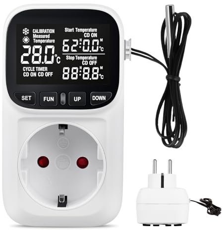 Enchufe con regulador de temperatura digital, interruptor de temperatura con pantalla LCD, regulador de humedad, regulador de temperatura digital, termostato digital, enchufe higrostato, para
