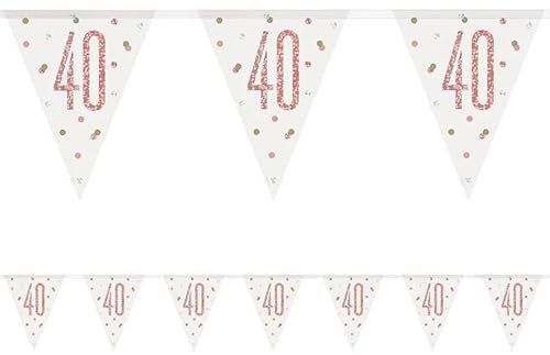 40th Birthday Rose Gold Flag Bunting Age 40 White And Rose Gold Party Banner Decoration Garland Pennant Decor UP