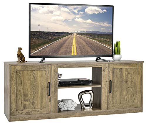 Wooden TV Stand for TVs up to 65 Inches with 2 Doors & Adjustable Shelves Media Entertainment Center for Living Room Bedroom TV Unit Console Table for 18 Electric Fireplace Natural Color