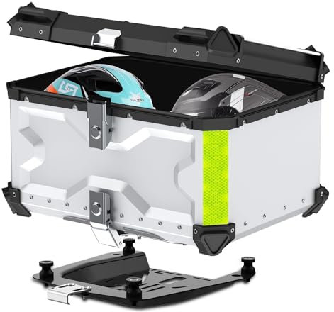 Dixhills Motorrad Topcase Heckbox, wasserdichte Aluminium Motorrad Topbox 65 L mit Sicherheitsschloss zur Aufbewahrung von Helmgepäck, Silber