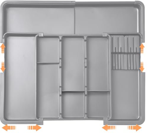 ZHUIYIWIN Organizador de Cubiertos, Caja Organizadora para con 2 bloques de cuchillos extraíbles, Cubertos para Cajon Cocina Extensible, Organizador Cubiertos Para Cajon (Gris 2)