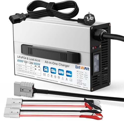 Bitwatt 12V/24V All in One LiFePO4 & AGM Ladegerät, 6A–30A Einstellbar, Autobatterie Ladegerät für LiFePO4 Blei-Säure, AGM,Gel,FLA mit LCD Display für Auto, Wohnmobil, LKW,PKW,Boot, Solar Marine