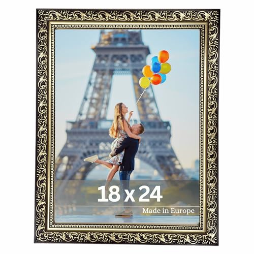VictoR Bilderrahmen Vinci - 18x24 cm gold verzierte Leiste 22x20mm | vintage barock - bruchsicheres Acrylglas - MDF-Rückseite - für Hoch- und Querformat - Made in Europe