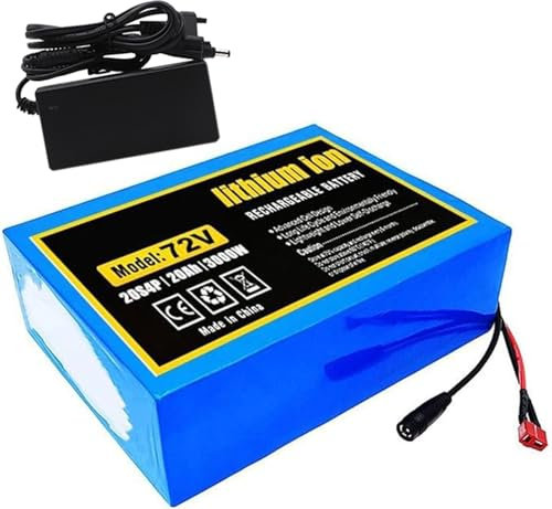 Batterie lithium-ion 72V 20Ah pour vélo électrique 20S4P avec chargeur et BMS intégré idéale pour les moteurs de vélo électrique de 200 à 3000 W T Plug