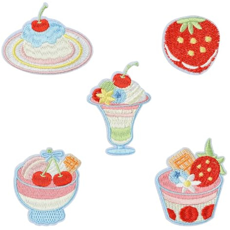 Stiesy 10 Pcs Mixed Food Shapes Iron On Patches Cake Drink Theme Computerized Embroidery Appliques Sew On Mini Patches for Clothing Costume Accessories DIY Craft