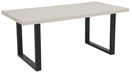 Hela Tische, Esstisch Meran, 50mm Tischplatte, Cashmere Matt lackiert, U-Gestell Metall Schwarz, 180x90 cm