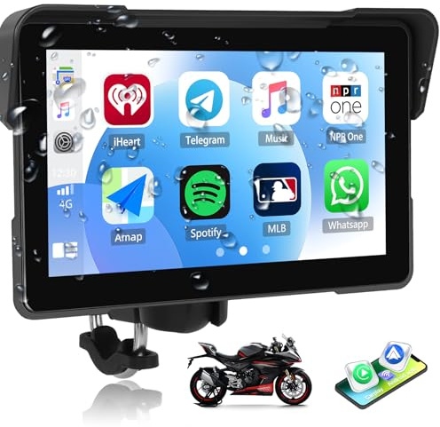 SIXWIN Carplay Display per Moto con Wireless Carplay Android Auto, 7 Pollici HD Touchscreen Navigatori per Moto Airplay/Android Cast/Bluetooth/Navigazione/IP67 Impermeabile
