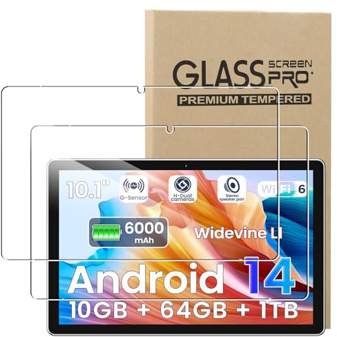 KUSINHOKA [2 Pack] Screen Protector for Android 14 Tablet/TPZ T10b Tempered Glass,Ultra Resistant,Anti Fingerprints,HD Clear,No Bubbles,9H Hardness Protector Film Tempered Glass Film,Transparent