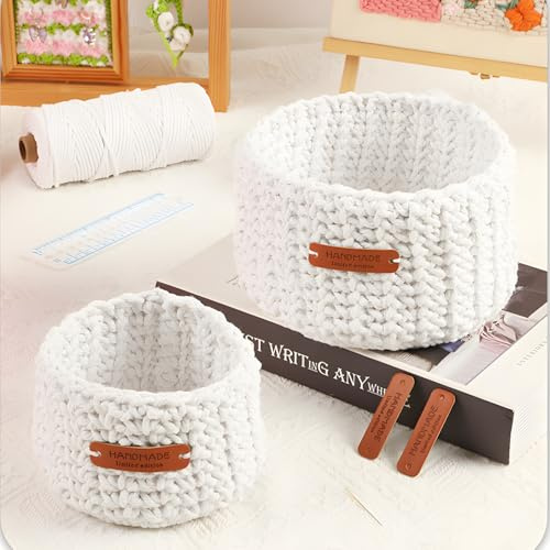 Häkelset für Anfänger 2 Größe Rund Körbe Häkeln Crochet Set zum Lernen | Garn und Häkelnadel strickset für anfänger Praktisch Starter Häkelset für Geburtstage, Halloween und Weihnachten