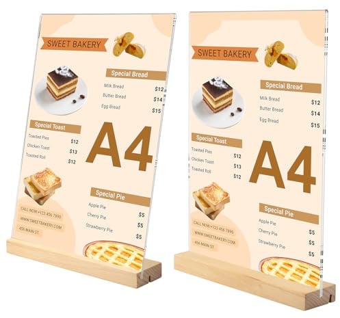 Samamoca 2 Pièces Présentoir A4 (L&T 21 X 29.7 cm),Présentoir Acrylique En Bois Avec Lumières,Cadre Photo Transparent Double Face,Porte Affiche Acrylique Transparent,Pour Bureau, Magasin Restaurant