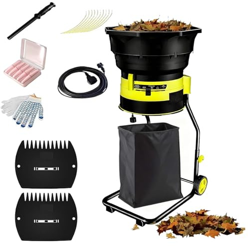 Laubzerkleinerer for den Garten, elektrischer Laubmulcher/-häcksler for ein Untersetzungsverhältnis von 17:1, mit Laubschaufel, Spaten, Auffangbeutel(60mxpowercord)