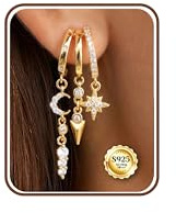 CASSIECA Boucles d'Oreilles Femme Argent 925 Boucle d'Oreille Femme Or Boucles d'Oreilles Pendantes Faux Piercing Multiple Boucle d'Oreille Zirconium