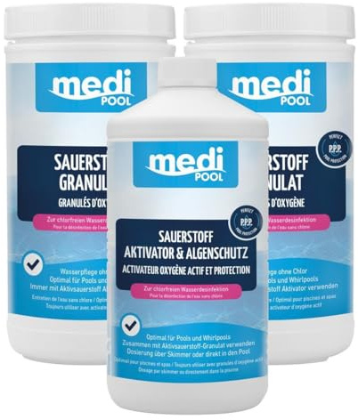 mediPOOL Wasserpflegeset 2X Sauerstoff Granulat 1 kg + 1x Aktivsauerstoff Aktivator 1 L