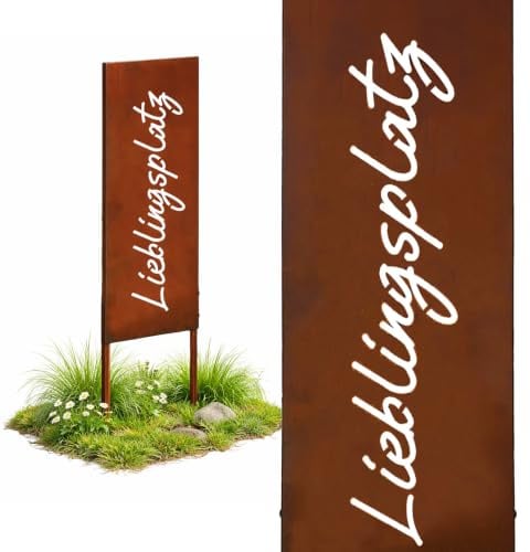 Relaxdays Edelrost Gartendeko, Lieblingsplatz, HB: 85 x 28 cm, Gartenstecker wetterfest, zum Stecken, Eisen braun