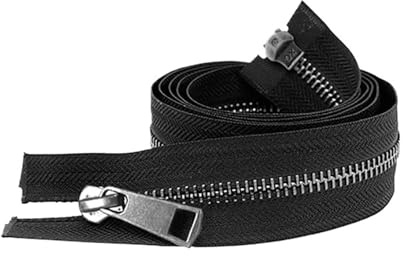 Cerniera A Doppio Cursore 2 pezzi 30/40/50/60/70/80 cm 5# Cerniera lampo in metallo nero a doppio cursore aperta fai da te for scarpe con tasca in tessuto(Black,60cm)
