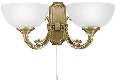 EGLO Wandlampe Savoy, 2 flammige Wandleuchte Vintage, Rustikal, Wandleuchte innen aus Metallguss, satiniertem Glas, Wohnzimmerlampe, Flurlampe in Brüniert, Weiß, Lampe mit Zug-Schalter, E14 Fassung