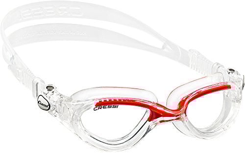 Cressi Flash - Premium Erwachsene Schwimmbrille Antibeschlag und 100% UV Schutz, Transparent/Rot - Transparent Linsen, D (140 mm)