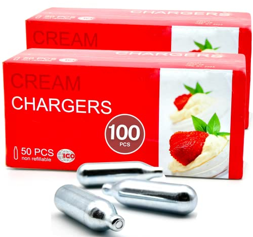 ICO Cartuchos Gas Oxido Nitroso N2O, 100uds, Capsulas NO2 De Crema Batida De 8g Para El Sifon de Cocina