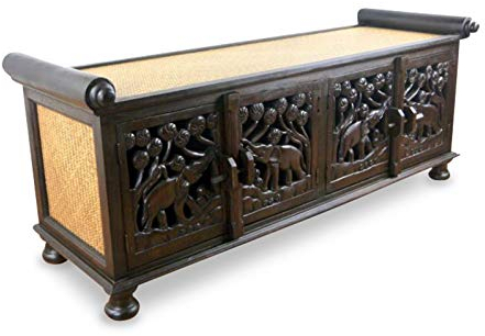 livasia Asiatische Kommode aus Massivholz und Rattan – 125x40x45cm – Handgeschnitztes Sideboard aus Akazienholz, Kommode mit filigranem Design, Nachhaltig & hochwertig aus Thailand
