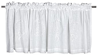 Unbekannt Scheibengardine Kurzgardine Bistrogardine Gardine Vorhang 'Emmy' 55 x 250 cm (HxB) Bestickt mit Monogramm Spitze weiß Baumwolle Landhaus Shabby French Vintage Retro Antik Nostalgie