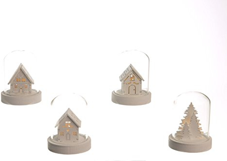 Kaemingk LED Holzhaus unter Glasglocke 9 cm batteriebetrieben Haus Bäume Stückpreis